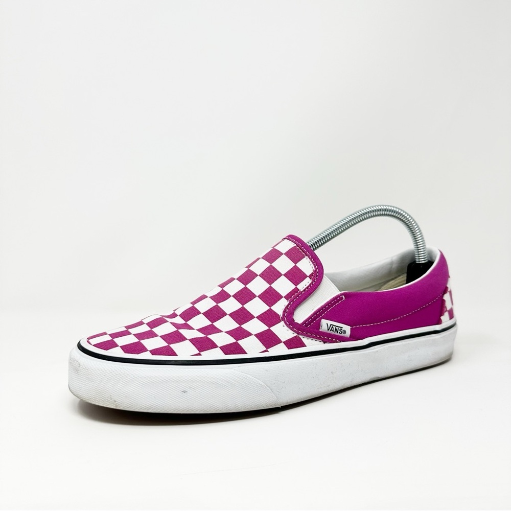 EUC Vans White Checkerboard/Fuchsia 9.5M/11W Slip-ons PLS READ DESCRIPTION